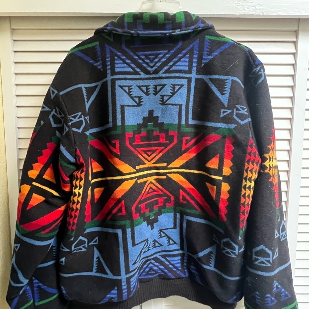 Vintage Aztec Print PENDLETON Women’s Sz L Wool Bomber Jacket Rare - Picture 3 of 16